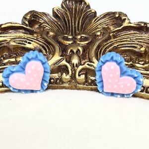 Kawaii Pink Heart Stud Earrings | Handmade Stainless Steel